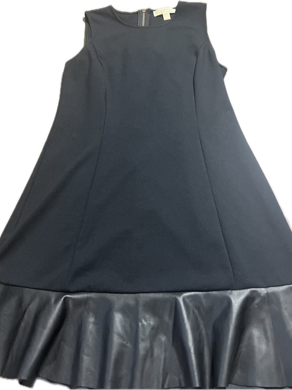 MICHAEL Michael Kors Black Sleeveless A-Line Dress with Faux Leather Ruffle Hem